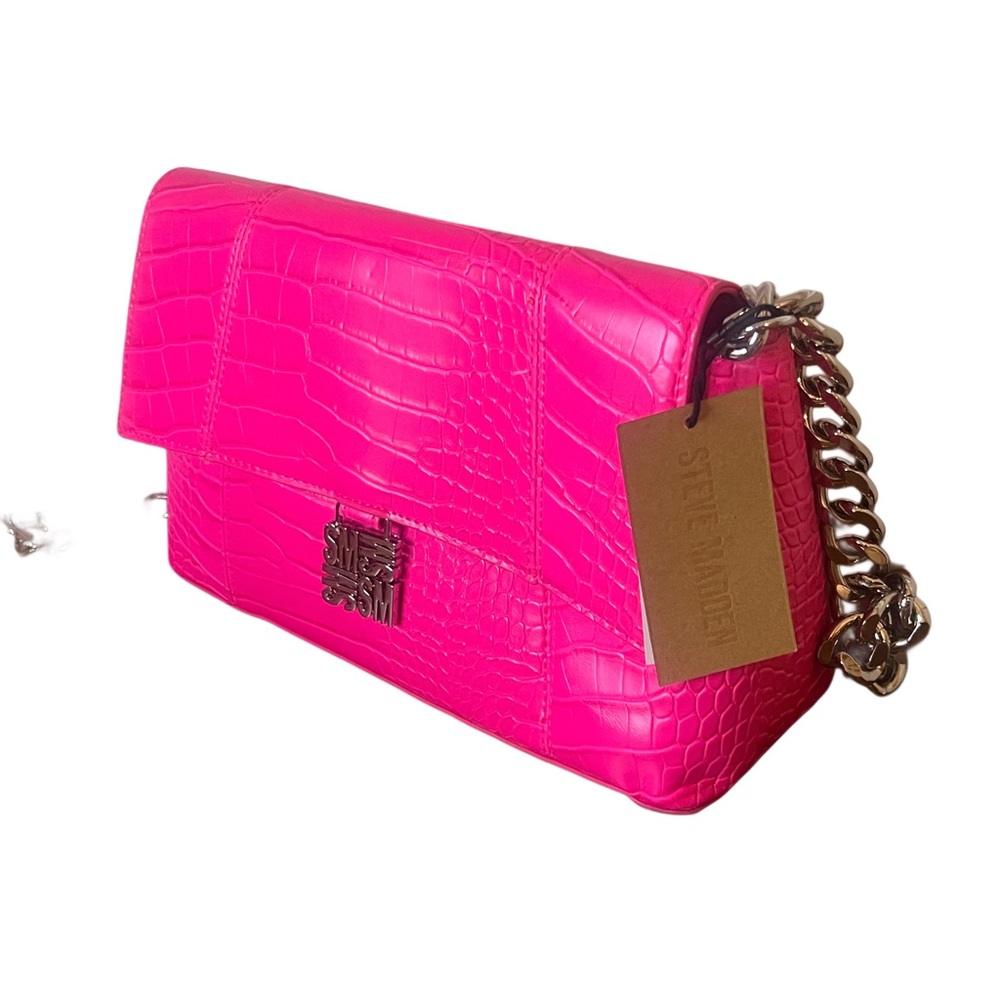 NWT Steve Madden Barbie Pink Crocodile Embossed Chain Shoulder Crossbody Bag